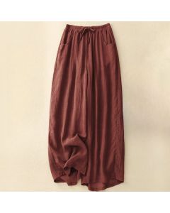 Buddha Stones Spring Pure Color Drawstring Double Layer Women's Wide Leg Pants With Pockets - Indigo / US8-10，UK/AU12-14，EU40-42 (2XL)
