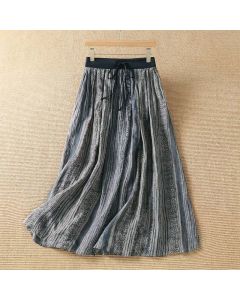 Buddha Stones Spring Summer Casual Bohemian Drawstring Geometric Women's Skirts With Pockets - SlateGray / US4, UK/AU8, EU36 (M)