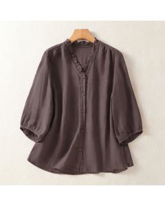 Buddha Stones Spring Summer Casual Button-Up Solid Women's Short Sleeve Shirts - MediumTurquoise / US4, UK/AU8, EU36 (L)