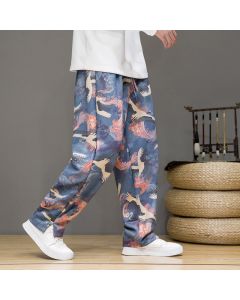 Buddha Stones Spring Summer Casual Drawstring Crane Print Ankle Pants Men's Harem Pants With Pockets - Gray / US/UK/AU36，EU46 (L)