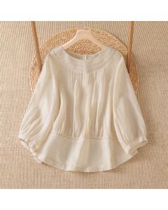 Buddha Stones Spring Summer Casual Elegant Embroidery Solid Women's Long Sleeve T-Shirt - AntiqueWhite / US4, UK/AU8, EU36 (M)