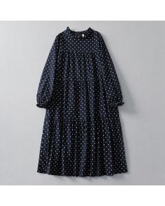 Buddha Stones Spring Vintage Tiered Polka Dot Women's Long Sleeve Dress With Pockets - Peru / US6, UK/AU10, EU38 (M)