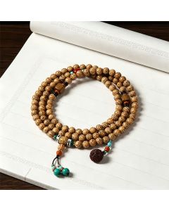 Buddha Stones Star Moon Bodhi Seed Lotus Pod Handcrafted Wisdom Round 108 Bead Mala - Buddha(Compassion ♥ Serenity)