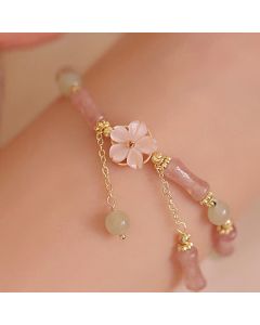 Buddha Stones Strawberry Quartz Bamboo Hetian Jade Romantic Bracelet - Strawberry Quartz Bamboo(Wrist Circumference: 5.1–6.7 in/13–17 cm)