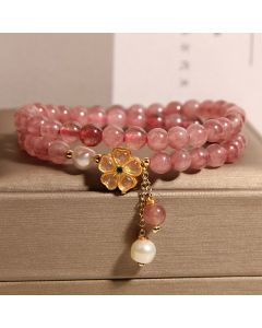 Buddha Stones Strawberry Quartz Four Leaf Clover Double Wrap Design Positive Bracelet - Strawberry Quartz(Wrist Circumference: 15-17cm)