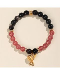 Buddha Stones Strawberry Quartz Gold-Wire Gourd Love Blessing Wrap Bracelet - Double Wrap Bracelet / Strawberry Quartz(Love ♥ Healing)