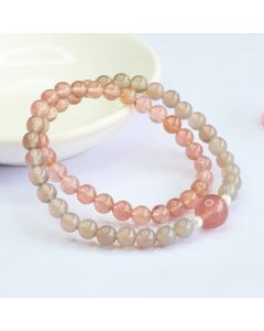 Buddha Stones Strawberry Quartz Gray Agate Double Wrap Positive Bracelet - Strawberry Quartz(Wrist Circumference:14–15 cm)