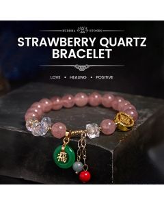 Buddha Stones Strawberry Quartz Jade Fu Character Charm Healing Bracelet - Jade(Wrist Circumference 14-16cm)