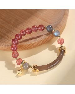 Buddha Stones Strawberry Quartz Labradorite Fluorite Pearl Cuff Half Bracelet Bangle - Labradorite Fluorite Pearl(Inner Diameter: 52mm)