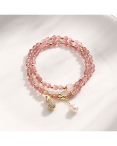 Buddha Stones Strawberry Quartz Money Bag Positive Charm Double Wrap Bracelet - Strawberry Quartz(Love♥Healing)
