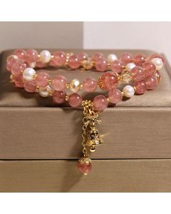 Buddha Stones Strawberry Quartz Pearl Butterfly Love Double Wrap Bracelet - Strawberry Quartz(Love ♥ Healing)