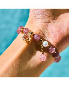 Buddha Stones Strawberry Quartz Pearl Four Leaf Clover Charm Healing Bracelet - Strawberry Quartz(Love♥Healing)
