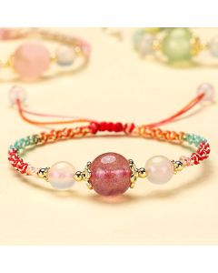 Buddha Stones Strawberry Quartz Pink Crystal Prehnite White Agate Bead Healing Rope Bracelet - Prehnite(Wrist Circumference 14-18cm)