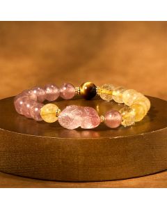 Buddha Stones Strawberry Quartz Pixiu Rutilated Quartz Beads Healing Bracelet - Strawberry Quartz Rutilated Quartz(Wrist Circumference: 15-16cm)