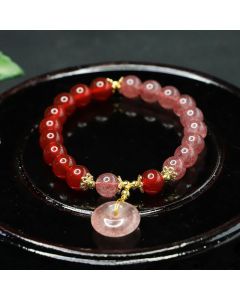 Buddha Stones Strawberry Quartz Red Agate Peace Buckle Positive Luck Bracelet - Strawberry Quartz & Red Agate(Wrist Circumference: 15-16cm)