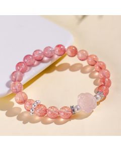 Buddha Stones Strawberry Quartz Rose Beaded Love Bracelet - Strawberry Quartz(Wrist Circumference:15–16 cm)
