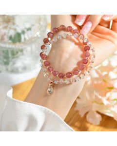 Buddha Stones Strawberry Quartz White Crystal Money Bag Charm Positive Bracelet - Strawberry Quartz(Wrist Circumference 14-16cm)