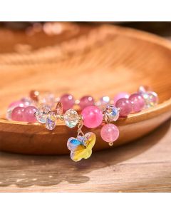 Buddha Stones Strawberry Quartz White Crystal Pink Crystal Butterfly Love Bracelet - Strawberry Quartz(Wrist Circumference: 14-16cm)