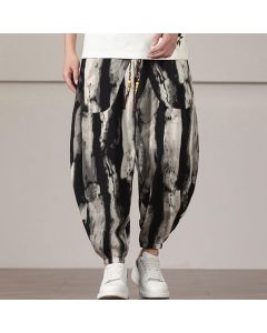 Buddha Stones Stripe Pattern Drawstring Men's Harem Pants With Pockets - SaddleBrown / US/UK/AU46，EU56 (5XL)