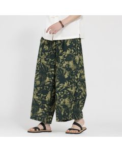 Buddha Stones Summer Boho Casual Drawstring Abstract Cropped Pants Men's Straight Leg Pants With Pocket - DarkOliveGreen / US/UK/AU36，EU46(M)