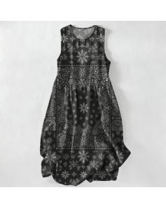 Buddha Stones Summer Casual Bandana Paisley Floral Pattern Women's Summer Sleeveless Midi Dress With Pockets - Indigo / US16，UK/AU20，EU48 (3XL)