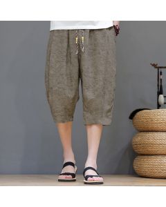 Buddha Stones Summer Casual Boho Drawstring Abstract Men's Shorts With Pocket - Tan / US/UK/AU36, EU46 (L)