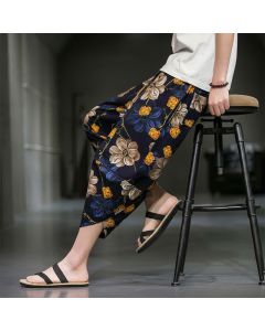 Buddha Stones Summer Casual Boho Floral Capri Pants Men's Tapered Pants With Pockets - FireBrick / US/UK/AU40，EU50 (2XL)