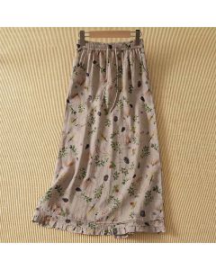 Buddha Stones Summer Casual Boho Floral Plant Women's Skirts With Pocket - Tan / US4, UK/AU8, EU36 (L)