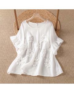 Buddha Stones Summer Casual Boho Floral Women's Short Sleeve T-Shirts - White / US8-10, UK/AU12-14, EU40-42 (L)