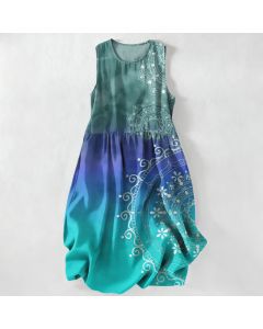 Buddha Stones Summer Casual Boho Mandala Ombre Pattern Women's Summer Sleeveless Midi Dress With Pockets - Peru / US16，UK/AU20，EU48 (3XL)