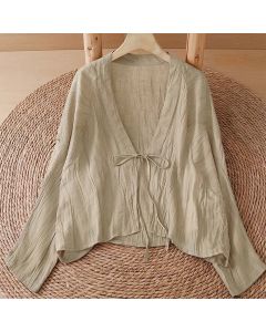 Buddha Stones Summer Casual Boho Wrinkle Design Drawstring Solid Women's Kimono - Teal / US6, UK/AU10, EU38 (M)