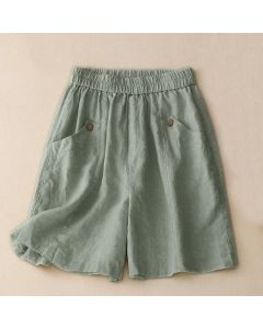 Buddha Stones Summer Casual Buttons Plain Women's Shorts With Pockets - Black / US8-10，UK/AU12-14，EU40-42 (2XL)