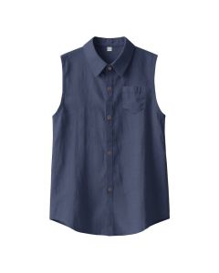 Buddha Stones Summer Casual Minimalist Button-Up Solid Men's Sleeveless Shirts - Navy / US/UK/AU34，EU44 (S)