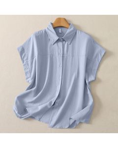 Buddha Stones Summer Casual Minimalist Button-Up Solid Women's Short Sleeve Shirts - White / US8-10, UK/AU12-14, EU40-42 (2XL)