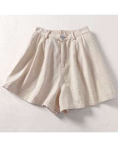 Buddha Stones Summer Casual Minimalist Button-Up Solid Women's Shorts With Pockets - Linen / US4, UK/AU8, EU36 (L)