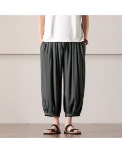 Buddha Stones Summer Casual Minimalist Drawstring Solid Capri Pants Men's Harem Pants With Pocket - Black / US/UK/AU46，EU56 (5XL)
