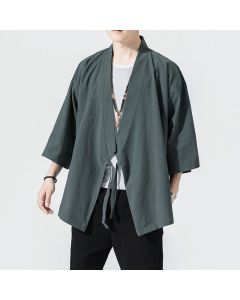 Buddha Stones Summer Casual Minimalist Drawstring Solid Elbow-Length Sleeve Men's Kimono - CadetBlue / US/UK/AU36, EU46 (L)