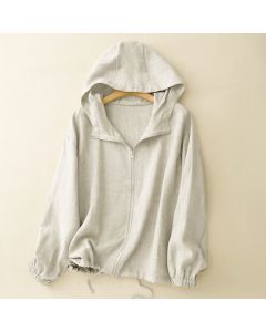 Buddha Stones Summer Casual Minimalist Drawstring Solid Women's Long Sleeve Shirts With Pocket - Beige / US4, UK/AU8, EU36 (L)