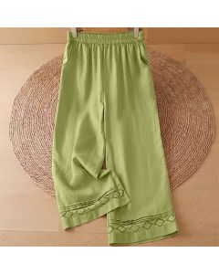 Buddha Stones Summer Casual Minimalist Geometric Hollow Hem Ankle Pants Women's Wide Leg Pants With Pockets - Linen Shirt / US8-10, UK/AU12-14, EU40-42 (2XL)