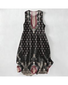 Buddha Stones Summer Casual Pink Ethnic Floral Pattern Women's Summer Sleeveless Midi Dress With Pockets - RosyBrown / US16，UK/AU20，EU48 (3XL)