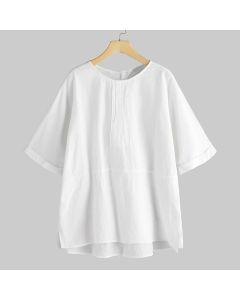 Buddha Stones Summer Casual Plain Half Sleeve Crew Neck Side Slit Women's T-Shirt - Navy / US12，UK/AU16，EU44 (XL)