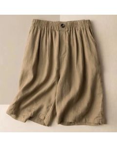 Buddha Stones Summer Casual Plain Button Cotton Linen Women's Shorts With Pockets - Black / US8-10，UK/AU12-14，EU40-42 (3XL)