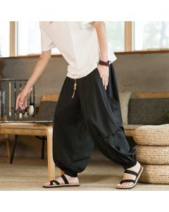 Buddha Stones Summer Casual Vintage Drawstring Solid Ankle Length Pants Men's Harem Pants With Pockets - WhiteSmoke / US/UK/AU46，EU56 (5XL)