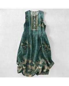 Buddha Stones Summer Casual Vintage Floral Vine Pattern Women's Summer Sleeveless Midi Dress With Pockets - DarkOrchid / US16，UK/AU20，EU48 (3XL)
