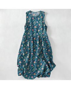 Buddha Stones Summer Casual Vintage Wildflower Leaves Pattern Women's Summer Sleeveless Midi Dress With Pockets - MediumPurple / US16，UK/AU20，EU48 (3XL)