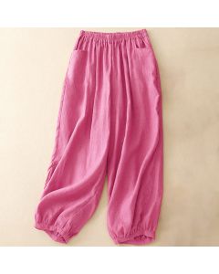 Buddha Stones Summer Commute Pure Color Women's Ankle-Length Pants With Pockets - YellowGreen / US8-10，UK/AU12-14，EU40-42 (2XL)