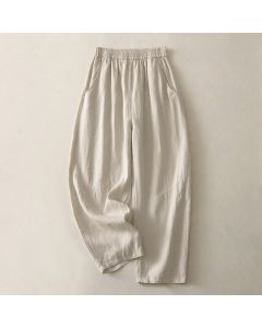 Buddha Stones Summer Daily Solid Color Elastic Waistband Design Women's Wide Leg Pants With Pockets - Black / US8-10，UK/AU12-14，EU40-42 (2XL)