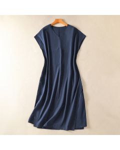 Buddha Stones Summer Elegant Minimalist Solid Women's Summer Sleeveless Dress With Pocket - DarkMagenta / US6, UK/AU10, EU38 (M)