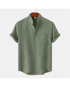 Buddha Stones Summer Men's Button Plain Short Sleeve Shirt With Pocket - DarkKhaki / US/UK/AU42，EU52 (3XL)