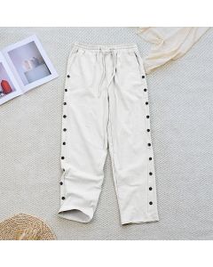 Buddha Stones Summer Plain Patchwork Design Drawstring Cotton Linen Women's Pants With Pockets - LightSkyBlue / US8-10，UK/AU12-14，EU40-42 (XL)